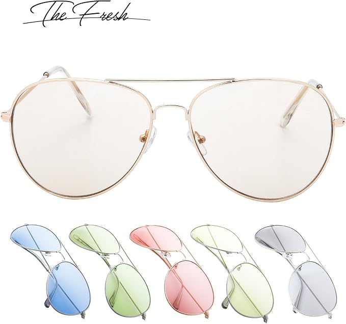 The Fresh Classic Aviator Frame Light Color Lens XL Oversized Sunglasses Gift Box
