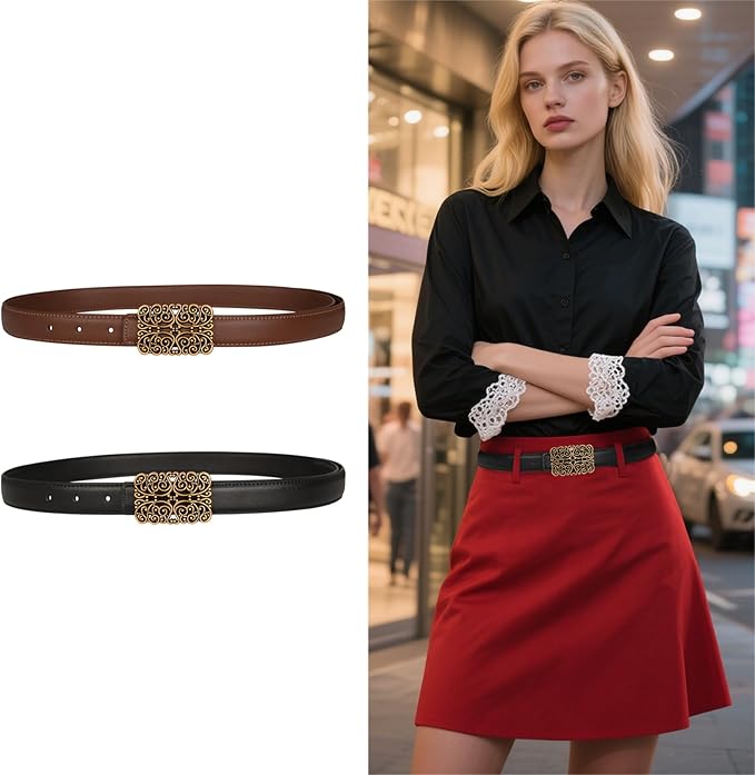 Relang Women's Belts with Gold Buckle, Fashion Waist Band, Elegant Ladies' Belt, Gift for Women
