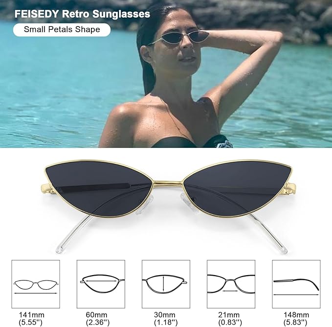 FEISEDY Fashion Designer Sunglasses Retro Small Petals Shape Arc Temple Design B2298