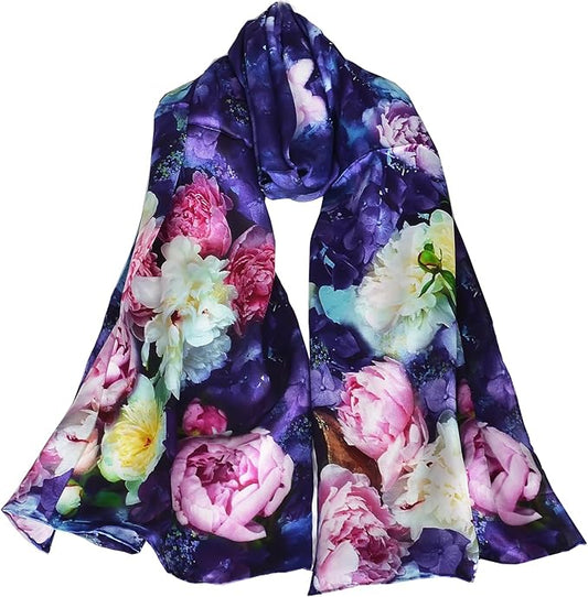 100% Mulberry Silk Scarf for Women Neck Oblong Headscarves Long Floral Print Lightweight Silk Wraps Shawls 67"*20"