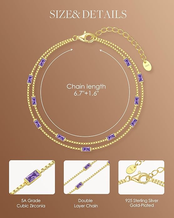 LOUISA SECRET Birthstone Bracelets for Women, 925 Sterling Silver Dainty Simple Women Charm Link Bracelet, Birthday Anniversary Christmas Jewelry Gifts for Women Wife Mom Her