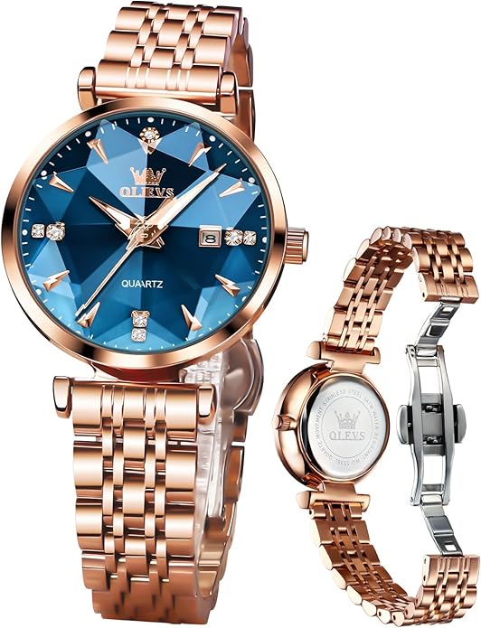 OLEVS Women Watches Simple Dress Ladies Watch Rose Gold Stainless Steel Watch Waterproof Quartz Date Luxury Diamond Small Wristwatch Fashion Analog Female Reloj Mujer Blue White Green Red Yellow Face