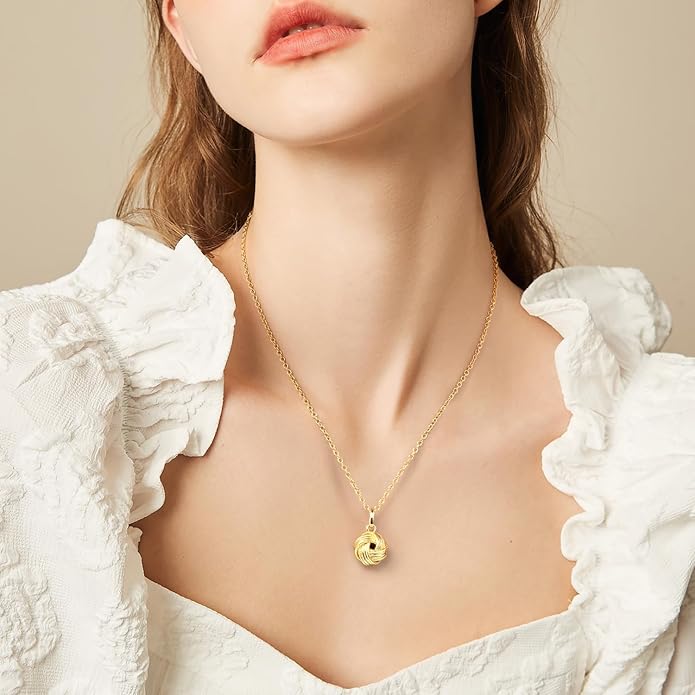 14K Gold Necklaces for Women Pendant Necklaces Love Knot Pendant Necklace for Women Simple Round Knot Women’s Gold Necklace Trendy Adjustable in Length 18in (16in+2.1in)