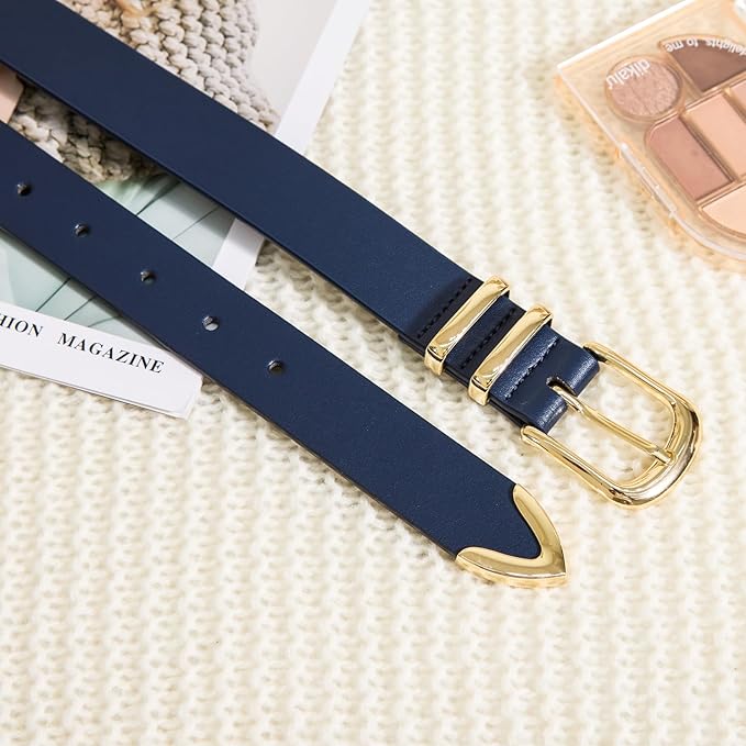 VATAN Women Leather Belt for Jeans Dresses Pants Fashion Ladies Casual Waist Belt with Gold Buckle