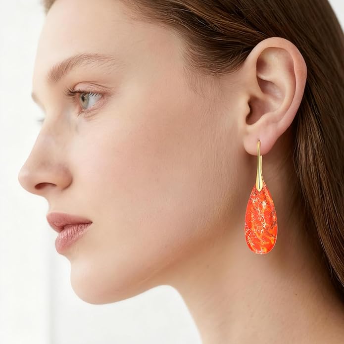 Emperor Stone Dangle Earrings for Women - Natural Healing Crystal Earrings with Gold Fishhooks in Soothing Colors, Unique Personalized Valentine‘s Day Gift Set for Her