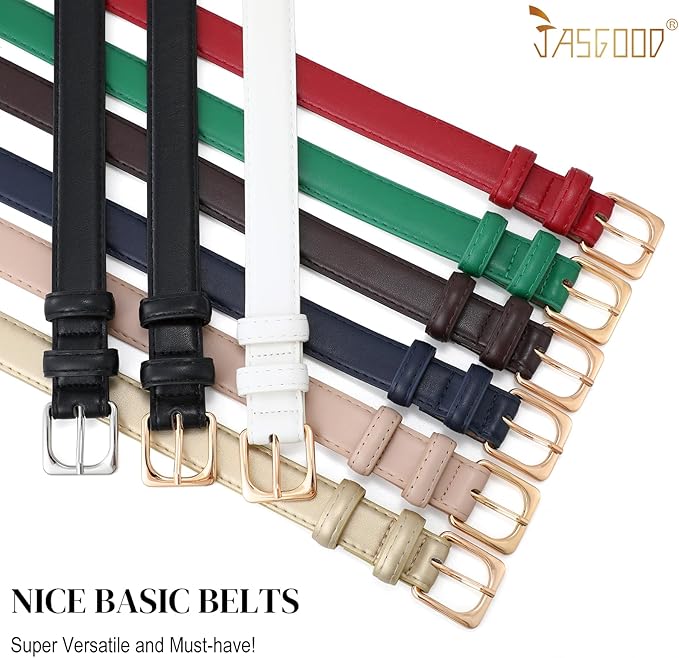 JASGOOD Women Leather Belt Fashion Ladies Skinny Leather Waist Belt for Pants Jeans Dress with Gold Buckle