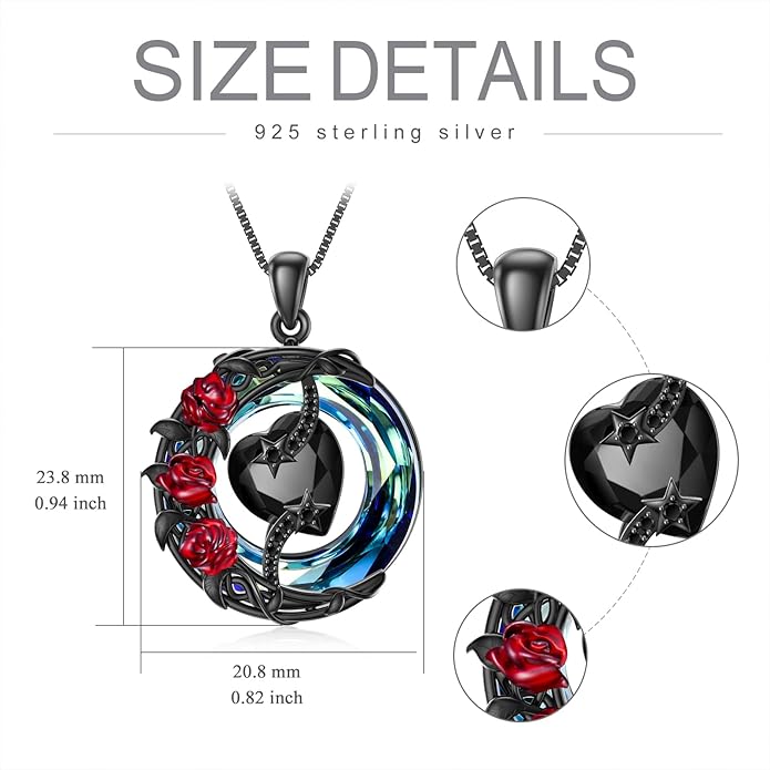 TOUPOP Birthstone Necklace 925 Sterling Silver Moon and Star Pendant with Blue Crystal Celtic Moon Jewelry Birthday Valentines Day Gifts for Women Mom Wife Her