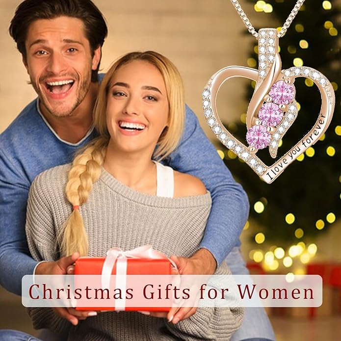 Rose Heart Birthstone Necklace for Women - Solid S925 Sterling Silver with Rose Gold Plated Infinity Symbol of Love Valentine's, Mother's Day, Anniversary, Christmas Birthday Gift for Her, Mom, Wife, or Girlfriend.