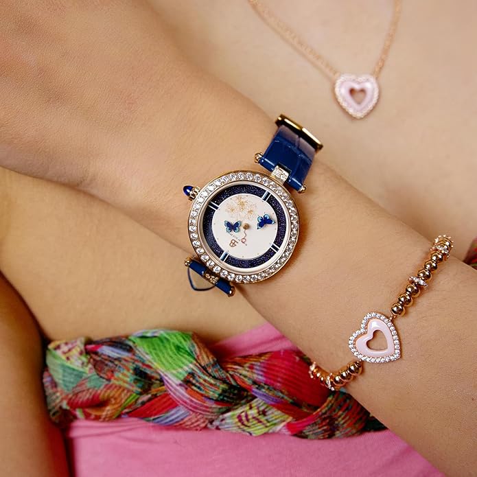 Women's Watch Butterfly Watches for Women Moving Butterflys Hands with Genuine Leather Strap Bee Watches for Women BLACK BY BLUE BRAVE Butterfly Lovers, Sapphire Crystal Glass combining Cubic Zirconia Stones and 3.5mm Synthetic Crystal Women's Wrist Watch