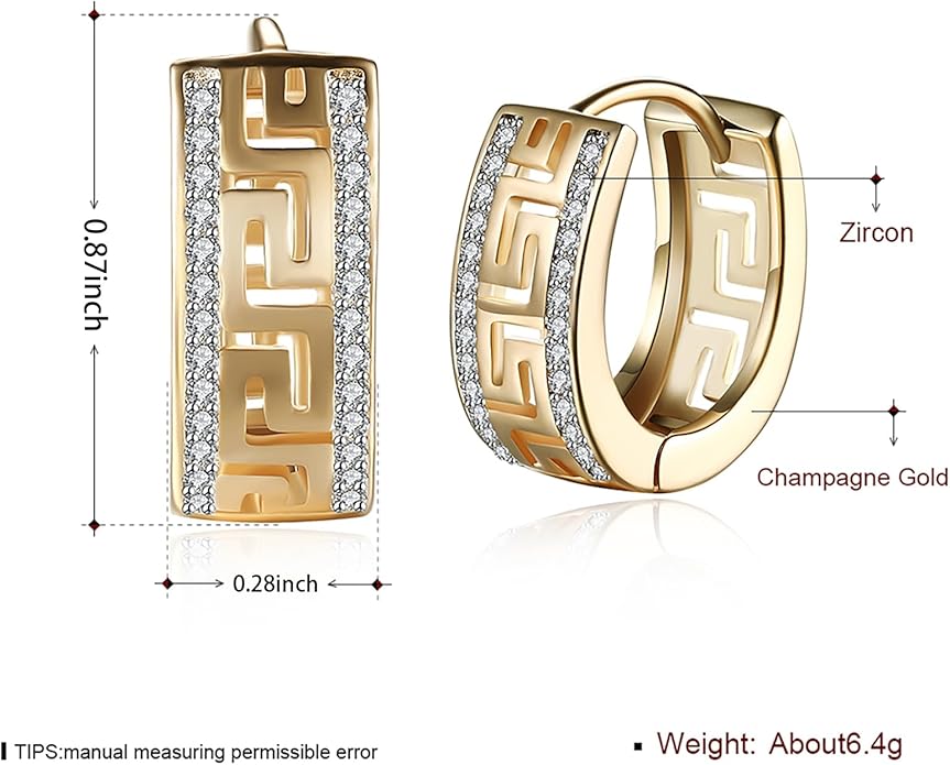 14K Gold Plated Cubic Zirconia Hoop Earrings,Three Row Diamon | Arrows | Double Row of Diamonds Huggie Earrings for Women