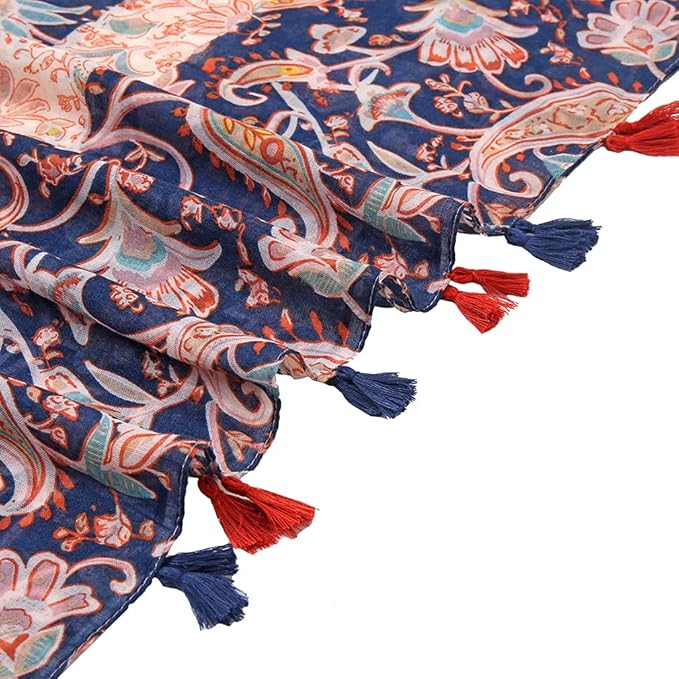 Yeieeo Boho Scarf for Women Lightweight Floral Printed Scarf Fall Winter Fashion Fringed Shawl