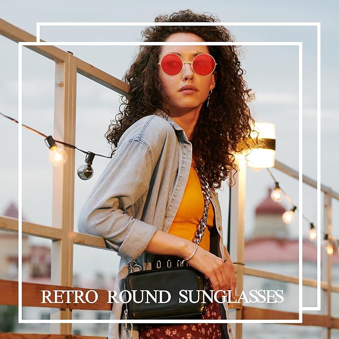 CHRORINE Hippie Sunglasses Round 70s Retro Glasses for Women Men Party Accessory Festival Fashion Vintage Sunglasses