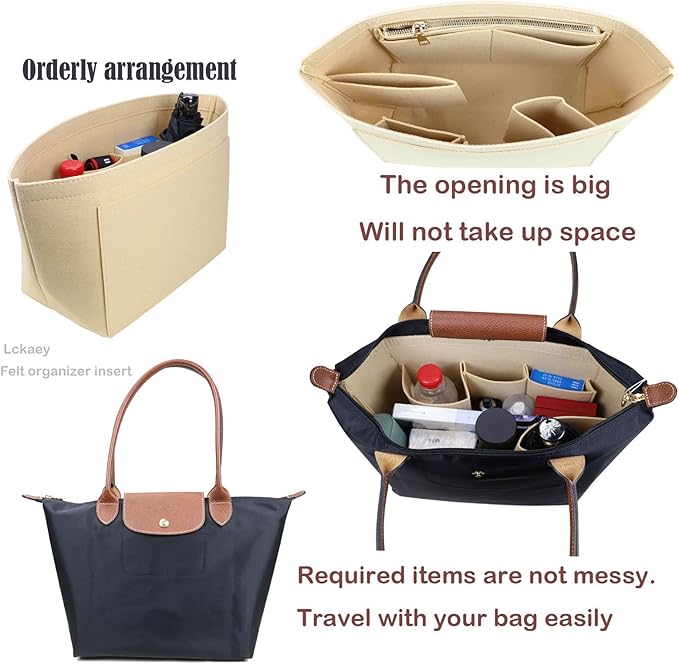 Lckaey Felt Purse Organizer Insert for Longchamp Le Pliage Neo Handbags Insert Organizer 1012BEIGE-M