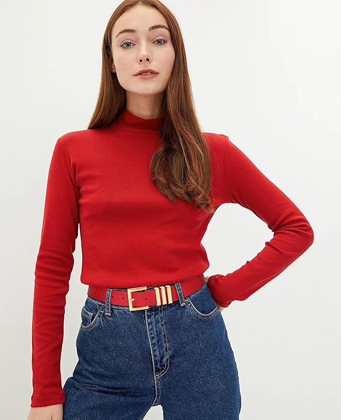 XZQTIVE Plus Size Women's Leather Belts for Jeans Pants Dress Fashion Ladies Waist Belt with Square Gold Buckle