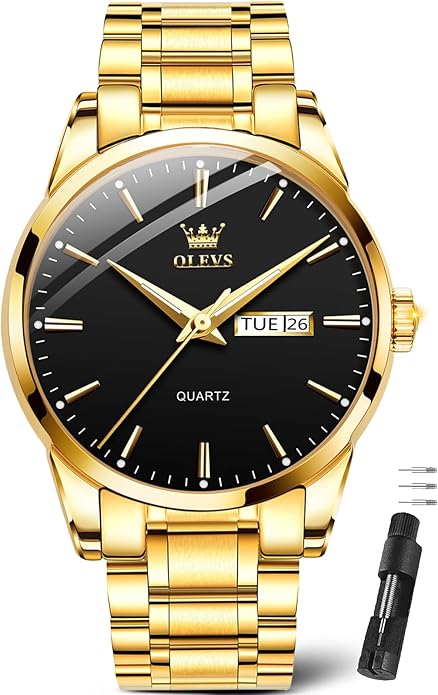 OLEVS Classic Men Watches with Date,Stainless Steel Man Watch with Date, Bussiness Watches for Men,Luminous Quartz Mens Watches Black/White/Blue/Gold, Waterproof Male Watch with Week