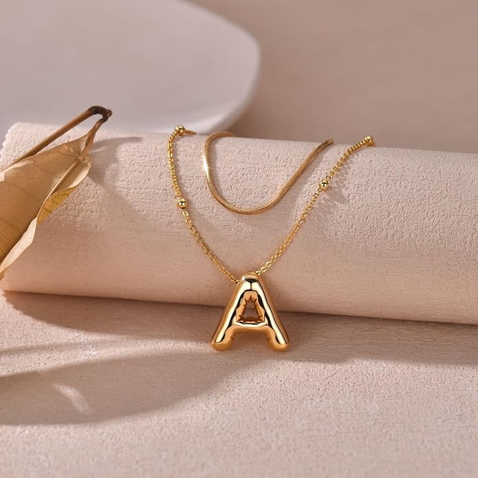 LUCA SMITH Initial Necklaces for Women, Dainty Balloon Bubble Letter, Name Letter Alphabet Pendant Layered Choker Chain Jewelry Gift