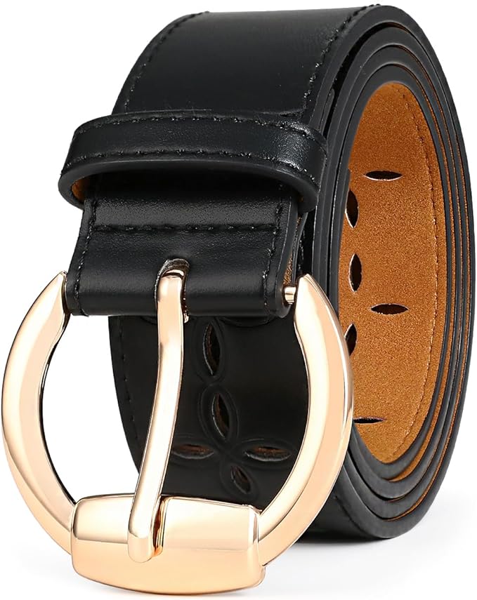 Wide Belts for Women Leather Wide Belts Fashion Thick Black Belt With Gold Buckle Belt for Dresses