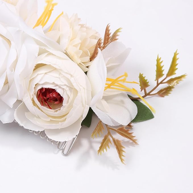 Flower Hair Clip for Women - Elegant Hair Accessory for Wedding, Party & Daily Wear (Ivory White)