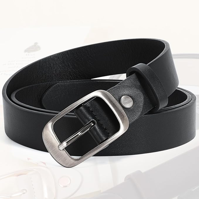 XZQTIVE 2 Pack Women Plus Size Leather Belts Fashion Cowhide Waist Belt with Solid Pin Buckle for Jeans Pants Dress