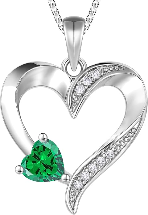 YL Heart Necklace 925 Sterling Silver Love Heart Pendant Birthstone Jewelry for Women
