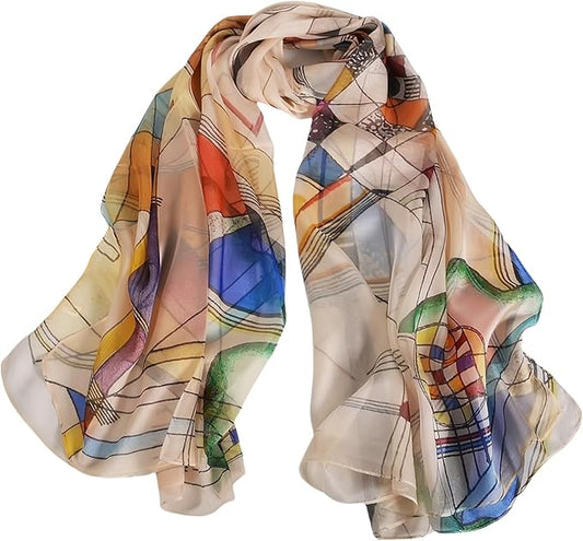 100% Mulberry Silk Women's Neck Silk Scarf-Lightweight Shawl,FLoral Print Beach Silk Wrap-Scarves for Photography