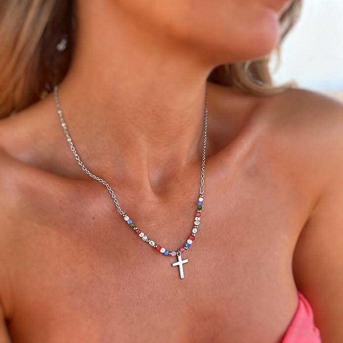 Cross Necklace for Women Trendy - Dainty 18K Real Gold Plated Minimalist Cross Necklace Non Tarnish Waterproof Trendy Cute Simple Small Necklaces Easter Christian Religious Faith Jewelry Gifts