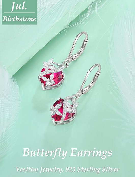 Butterfly Earrings for Women 925 Sterling Silver Heart Earring Birthstone Jewelry