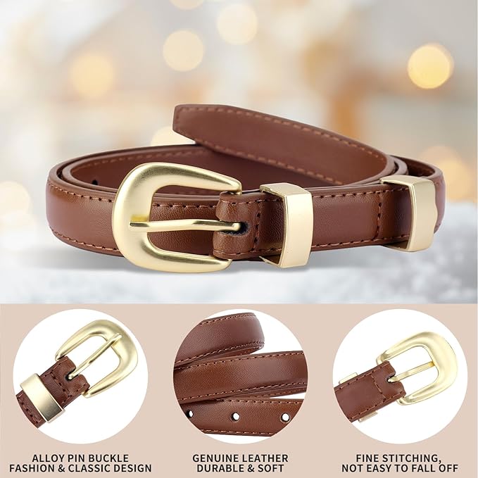 TINIDI Women Genuine Leather Belt for Jeans Pants Dress Fashion Ladies Waist Belt with Gold Buckle