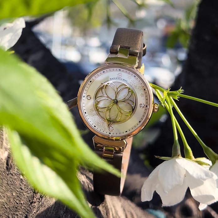 Women Watches Cherry Blossom Women's Watch Mother of Pearl Dial Ladies Watch with Leather Strap Sakura Petal Shape Cherry Blossom Watches for Women Sapphire Crystal Glass for Durability and Clarity