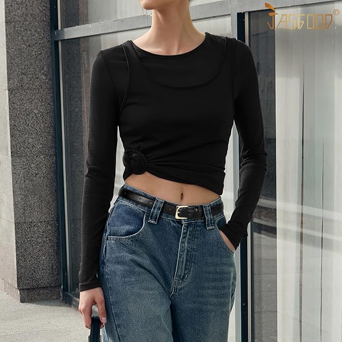 JASGOOD Women Leather Belt Fashion Ladies Skinny Leather Waist Belt for Pants Jeans Dress with Gold Buckle