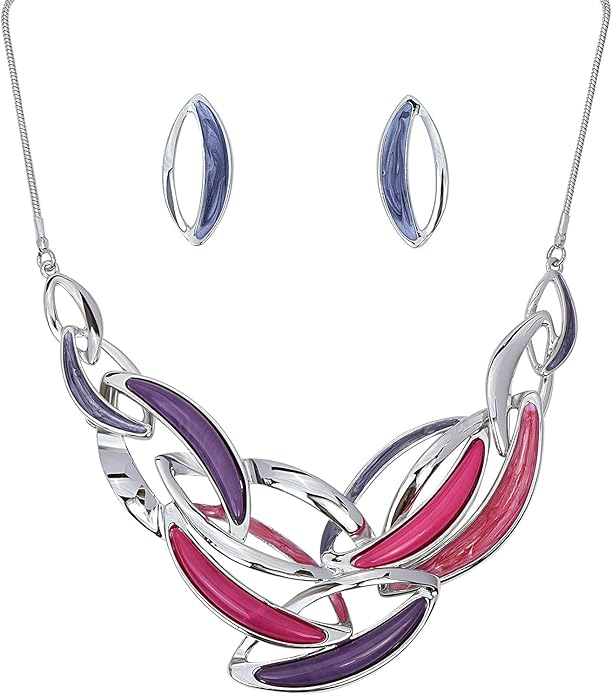 Vintage Statement Jewelry Set Leaf Floral Bohemian Boho Statement Necklace Earring Set Crystal Fashion Costume Jewelry