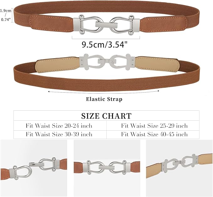 JASGOOD Women Skinny Elastic Belt for Dresses,Thin Retro Stretch Waist Belt with Golden Buckle