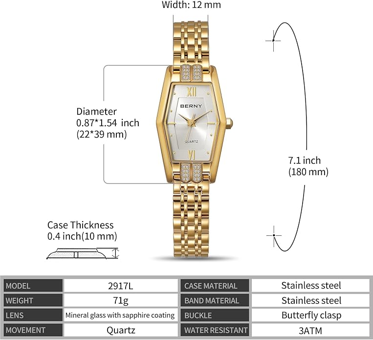 BERNY Gold Watches for Women Dainty Hexagon Ladies Quartz Wrist Watches Stainless Steel Band Fashion Analog Watch Luxury Bracelet