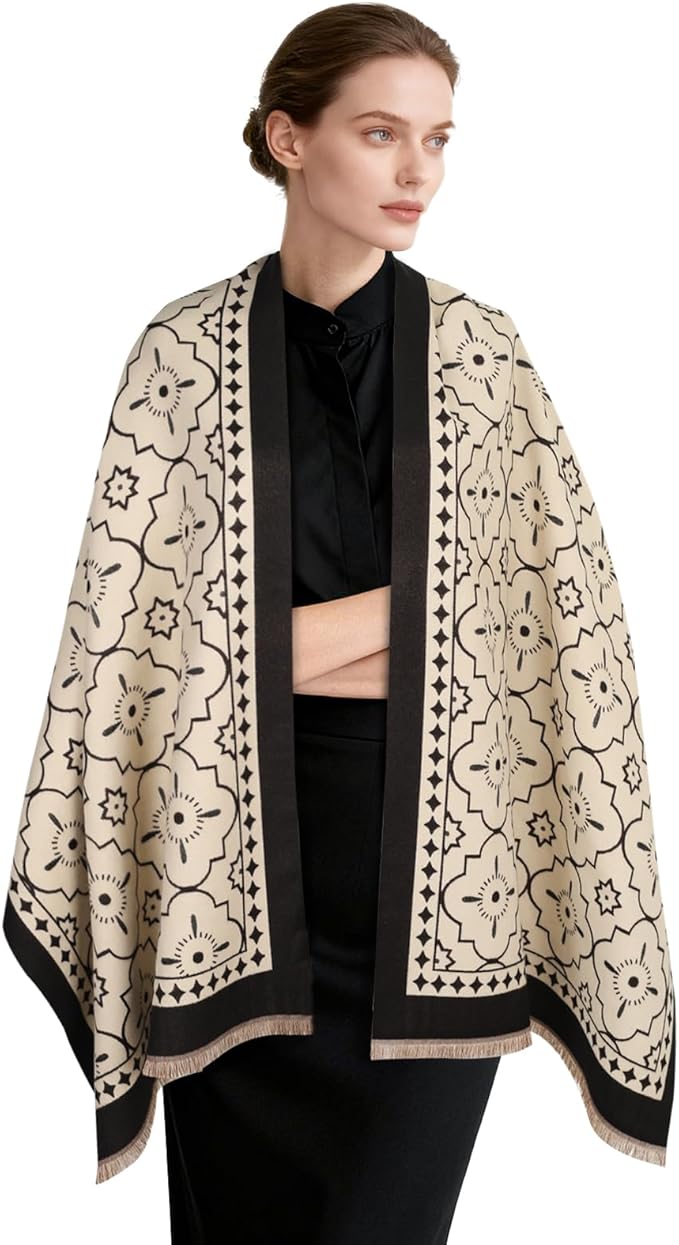 EXTREE Scarfs for Women Pashmina Silky Shawl Wrap for Evening Dressing Blanket Open Front Poncho Cape