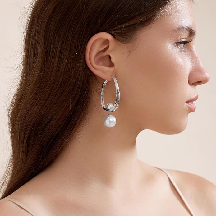 14k Gold Plated Lightweight Pearl Earrings,Trendy Jewelry,Teardrop Hoop Earrings for Women,Pearl Drop Earrings,Elegant Jewelry for Gifts