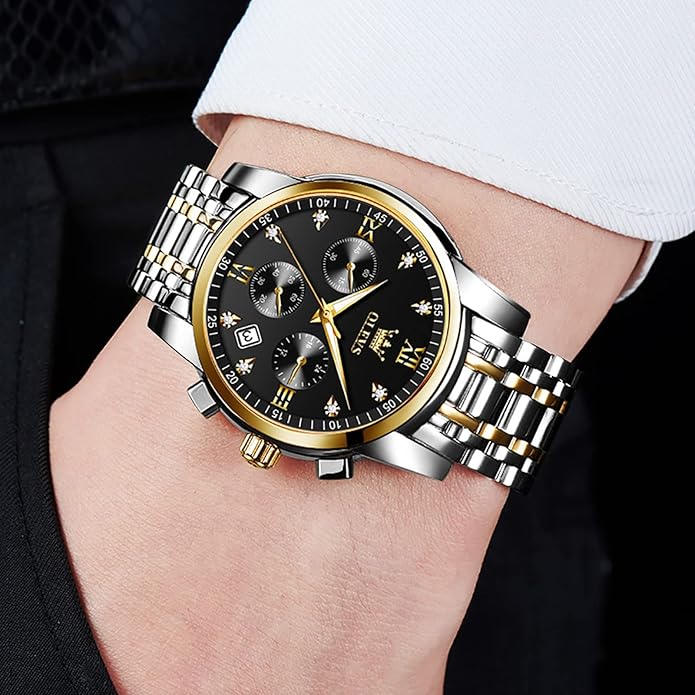 OLEVS Mens Watches Waterproof Stainless Steel Adjustable Bracelet Watch Quartz Analog Watch for Men Fashion Business Classic Mens's Wrist watch's Casual Watches Gold/Blue/Black/White/Face/Dial