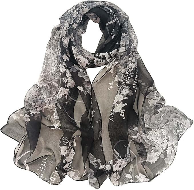 Pokeedioty Scarfs for Women Lightweight Fashion Scarves Elegant Floral Pattern Sheer Scarfs