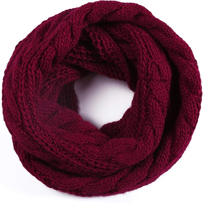 QUEENFUR Winter Women Thick Cable Knit Ribbed Infinity Circle Loop Scarf