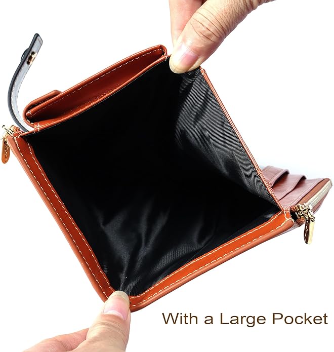 ANDOILT Wallet Women RFID Blocking Genuine Leather Bifold Multi Card Organizer Wristlet Purse Cell Phone Handbag