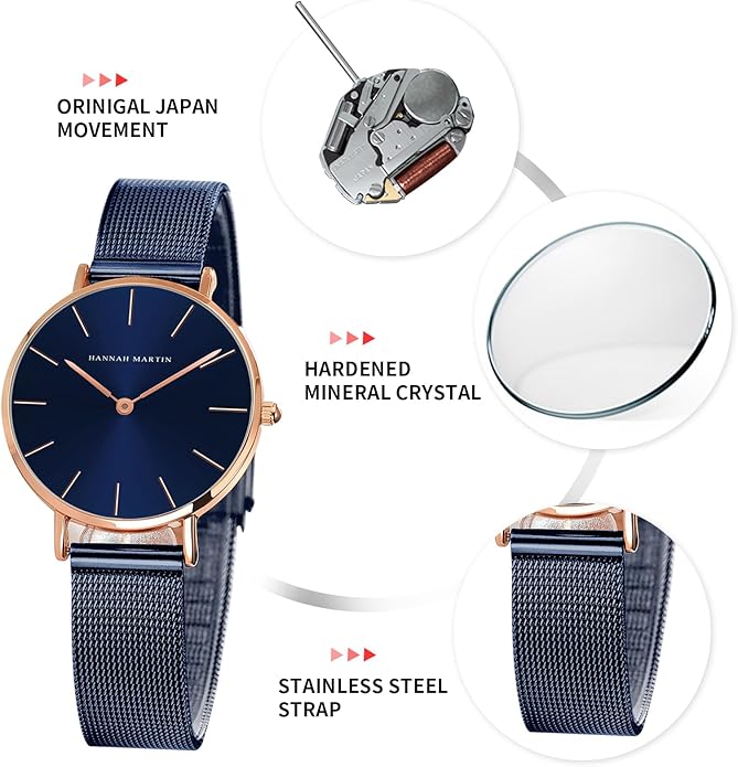 HANNAH MARTIN Watches for Women Waterproof Ladies Analog Quartz Wrist Watches Stainless Steel Band Fashion Dainty Female Watch Luxury Bracelet Diamond
