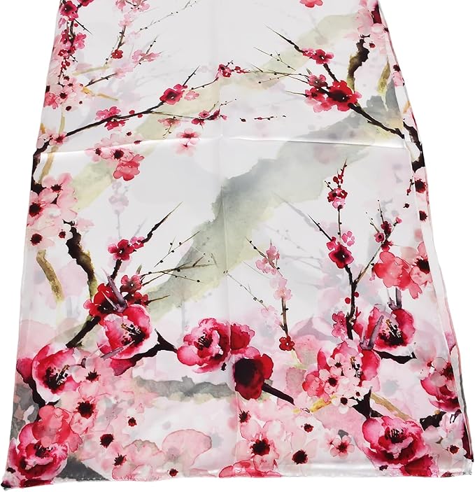 100% Mulberry Silk Scarf for Women Neck Oblong Headscarves Long Floral Print Lightweight Silk Wraps Shawls 67"*20"