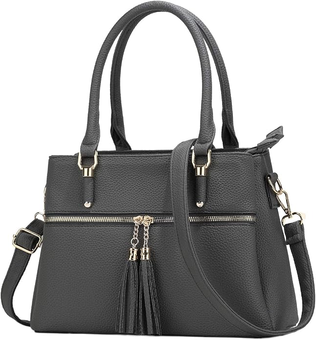 KKXIU Women Satchel Bags Handle Shoulder Handbags and Purses Pockets Zipper Leather Crossbody Bags