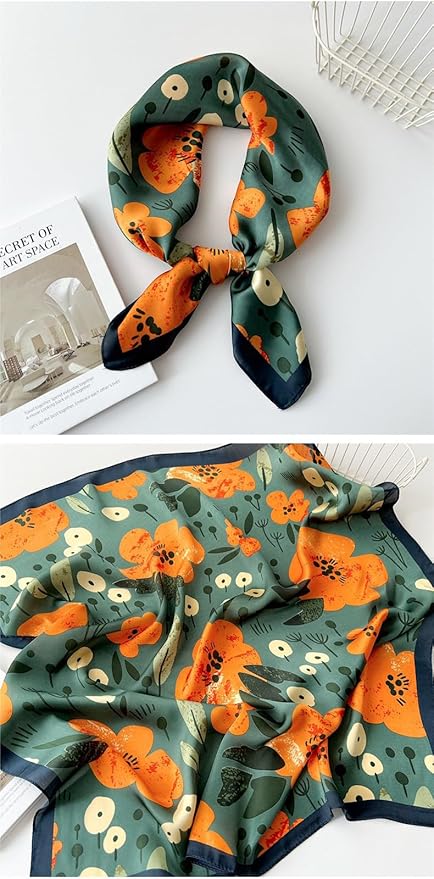 FONYVE Silk Feeling Scarf Medium Square Satin Head Scarf for Women 27.5 × 27.5 inches