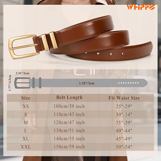 WHIPPY Women's Leather Belts for Jeans Pants Fashion Ladies Belt Gold Buckle Belts for Women