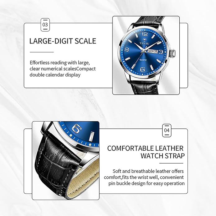 Watches for Men Adjustable Large Arabic Numerals Mens Watches Waterproof Band with Date Popular Quartz Men's Wrist Watch