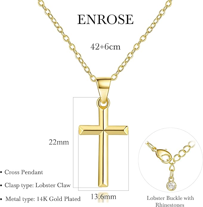 14K Gold Plated Cross Necklace for Women Small Cross Necklace for Women 14K Gold Plated Necklaces for Womens Trendy Modern Minimalist Inspiration Golden Plated Jewelry for Womens Crosses Pendant (A-Cross)