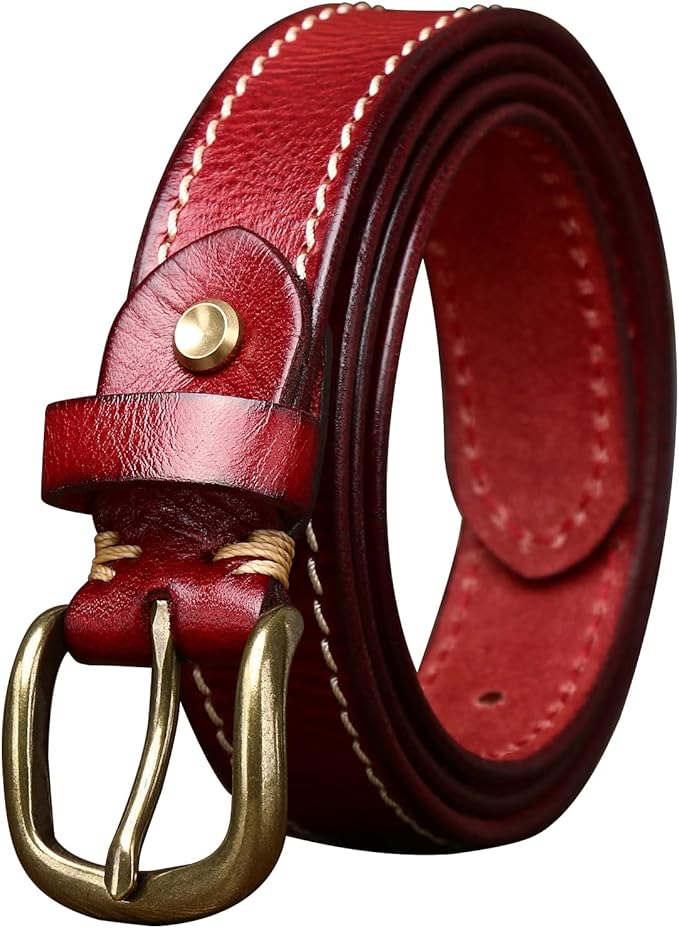 Womens Belts for Jeans 1.1" Width Ladies Belts for Dresses Full Grain Leather Gold Buckle Belt Gift Box