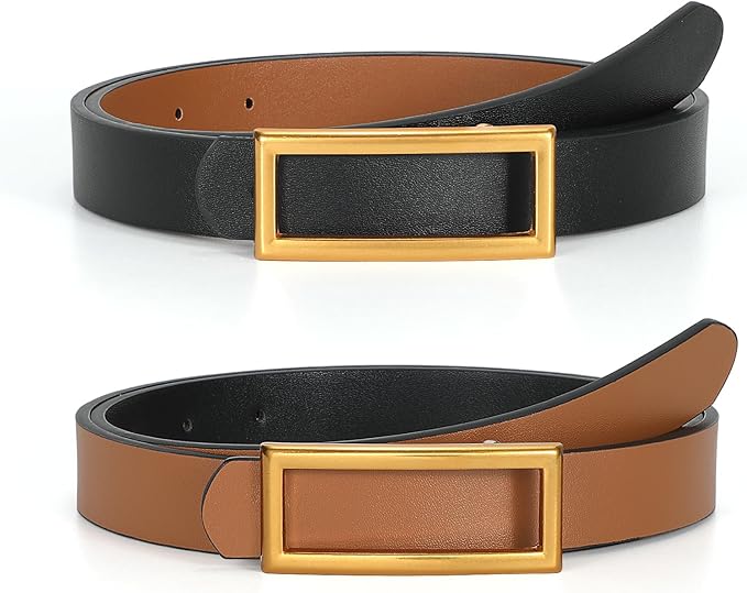 SUOSDEY Women Reversible Leather Belts for Jeans Pants Dresses Ladies Fashion Belts with Gold Buckle, 0.9" Width