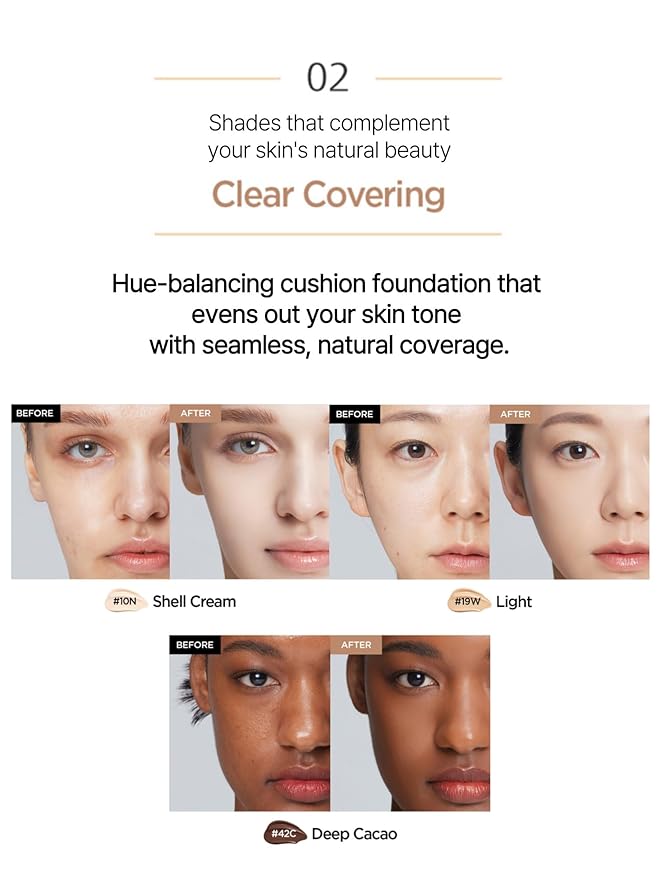JUNG SAEM MOOL Essential Skin Nuder Cushion 19N N-Light 0.49 Fl Oz, No Refill, Natural Radiant Finish Cushion Foundation, Lightweight Hydrating Formula, Korean Foundation Makeup