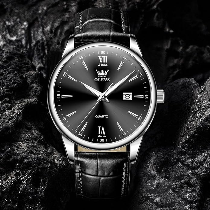 OLEVS Men Leather Watch,Mens Wrist Watches,Big Face Watches for Men,Leather Band Watches for Men,Day Date Watches for Men,Waterproof Watches for Men,Men Classic Watch,Reloj para Hombres